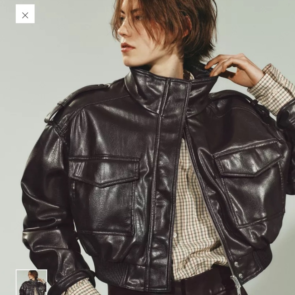 Women's Brand New with tags Zara Black Faux Leather Bomber Jacket